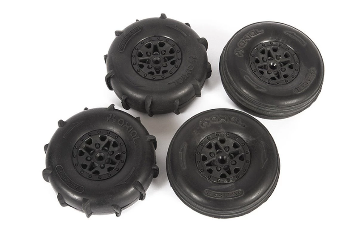 AXI41000 | Axial 1.2/1.6" ST28 Razor Front & Rear Paddle Tyres On Black Rims - Glued Wheels 4Pcs 1 AXI41000 | Axial 1.2/1.6" ST28 Razor Front & Rear Paddle Tyres On Black Rims - Glued Wheels 4Pcs